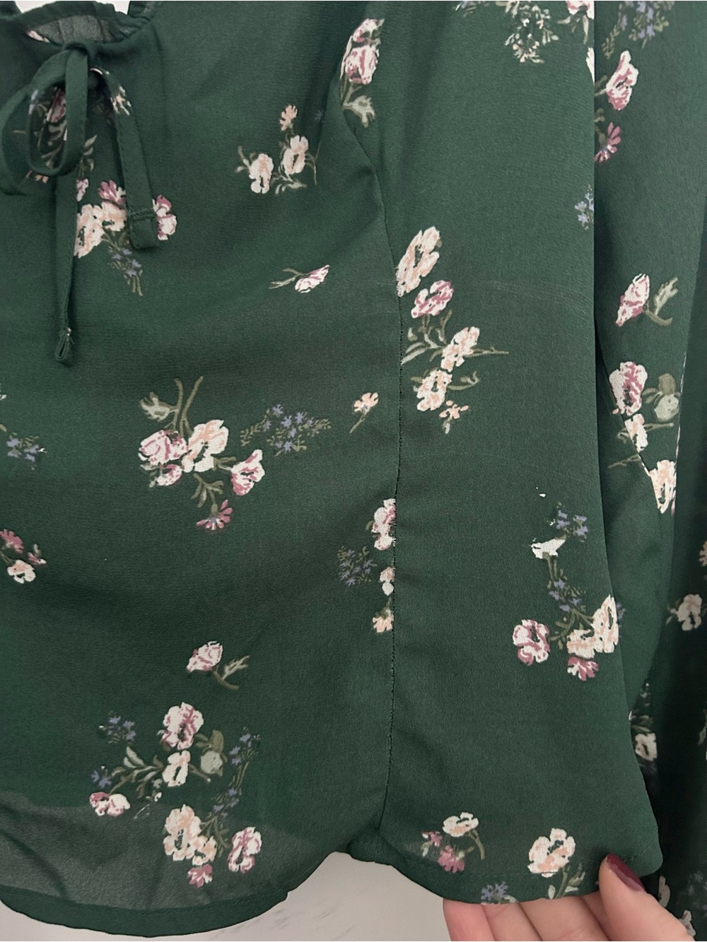 Abercrombie Green Floral Sweetheart Neckline Long Sleeve Blouse - Picture 3 of 5